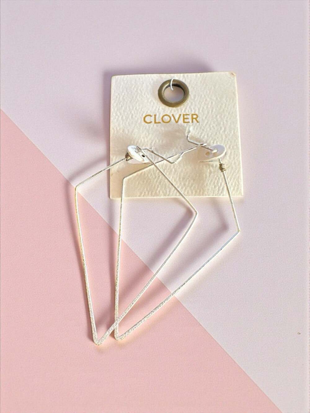 Clover Silver Geometric Hook Earrings 3”